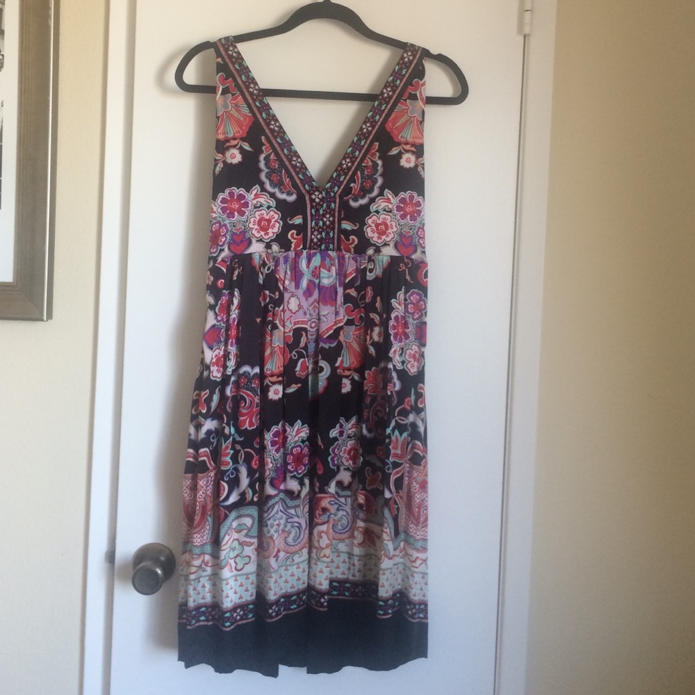 ECI Black and Pink Floral Midi Dress